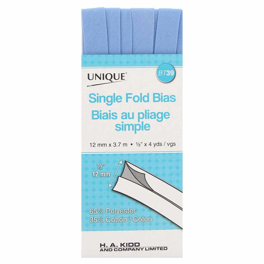 UNIQUE - Single Fold Bias Tape - 13mm x 3.7m - Silver 125