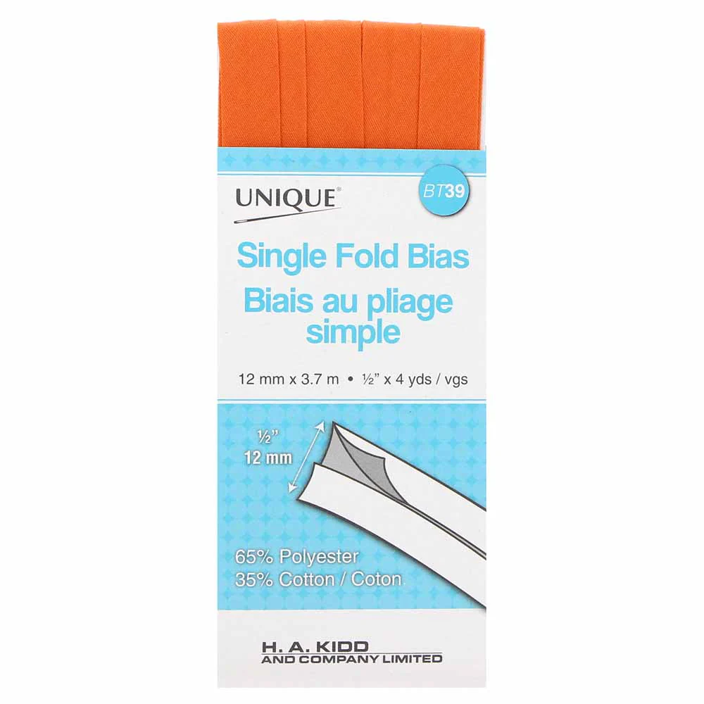 UNIQUE - Single Fold Bias Tape - 13mm x 3.7m - Orange 700