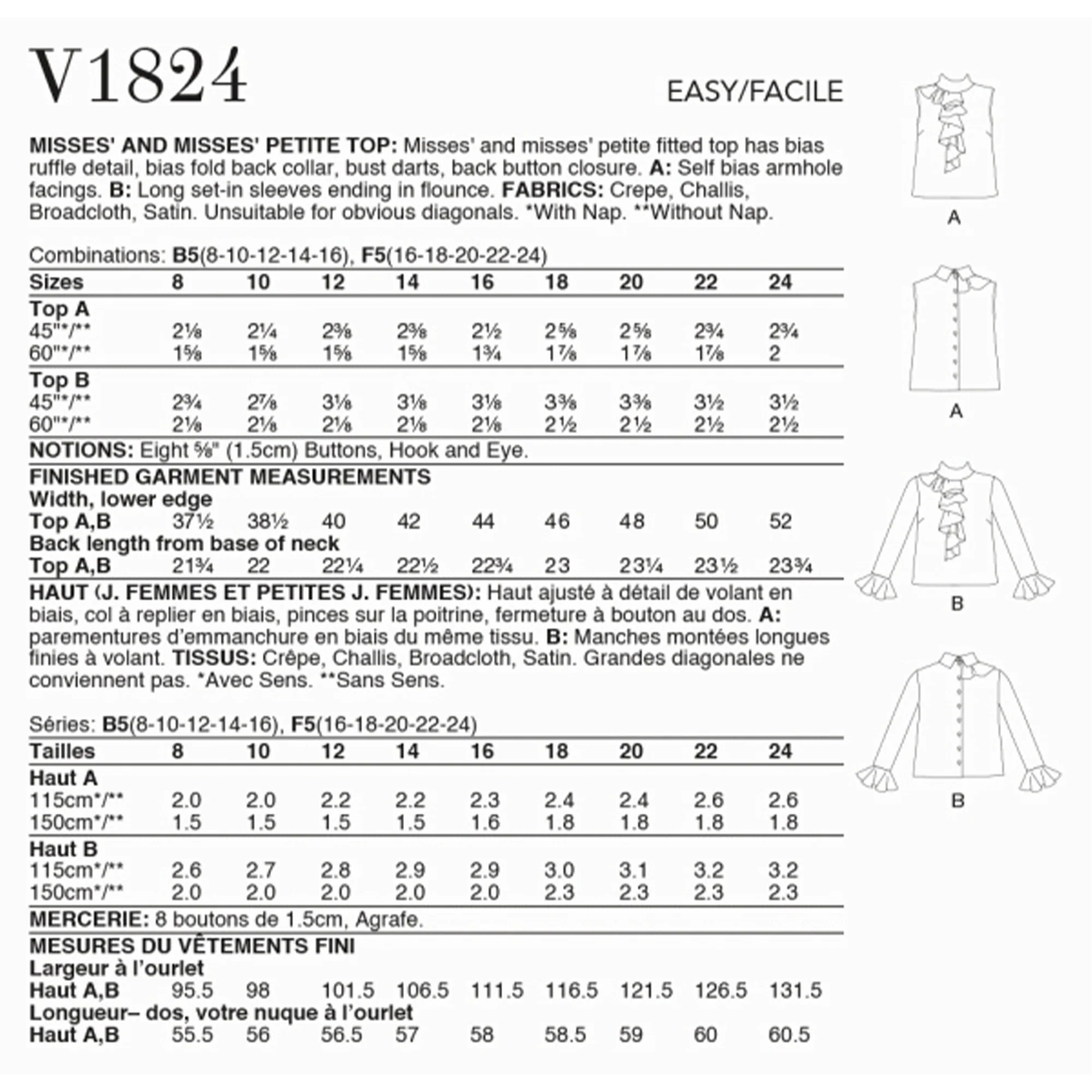 V1824 Misses' and Misses' Petite Top (16-18-20-22-24) - Image 2