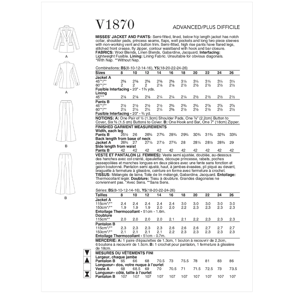 V1870 Misses' Jacket and Pants (18-20-22-24-26) - Image 2