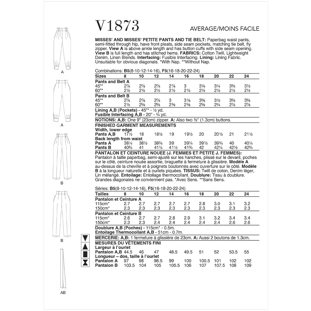 V1873 Misses' and  Misses' Petite Pants and Tie Belt (16-18-20-22-24) - Image 2