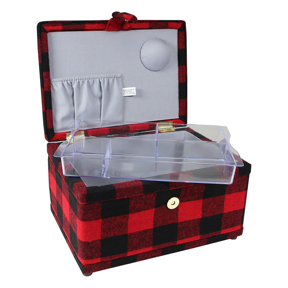 VIVACE Medium Sewing Basket - Red and Black Plaid - Image 2